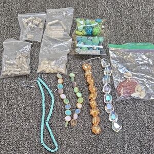 Mixed Bead and Crystal Jewelry Supply Lot - Turquoise, Aqua, Gold, Iridescent